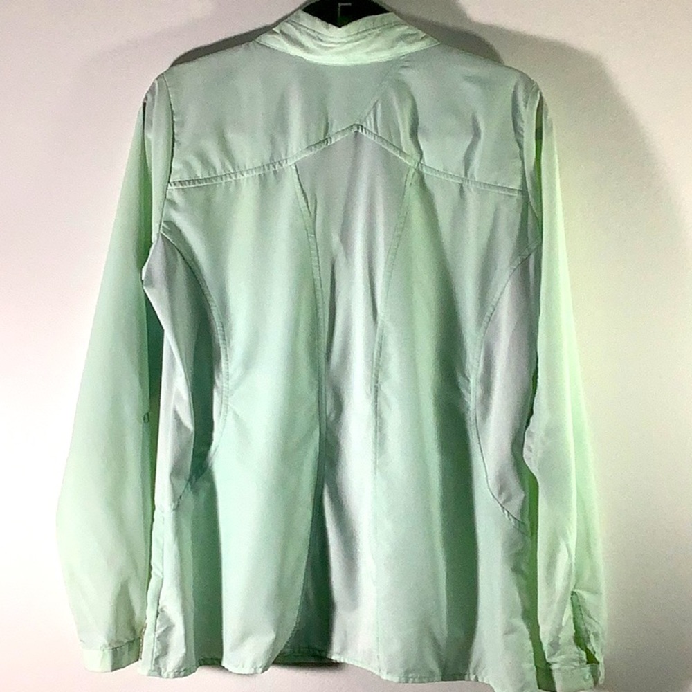 ExOfficio mint green long roll tab sleeve snap front light weight shirt Sz L - Picture 2 of 9